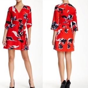 Yumi Kim Girl Next Door Red Floral Faux Wrap Dress Size Medium NWT